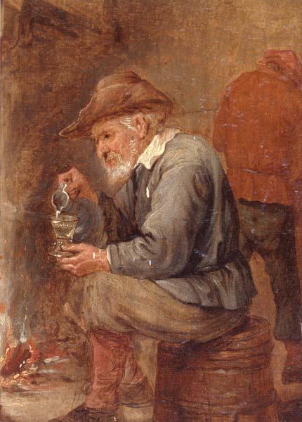 unknow artist An old man sitting by the fire,pouring with into a roemer